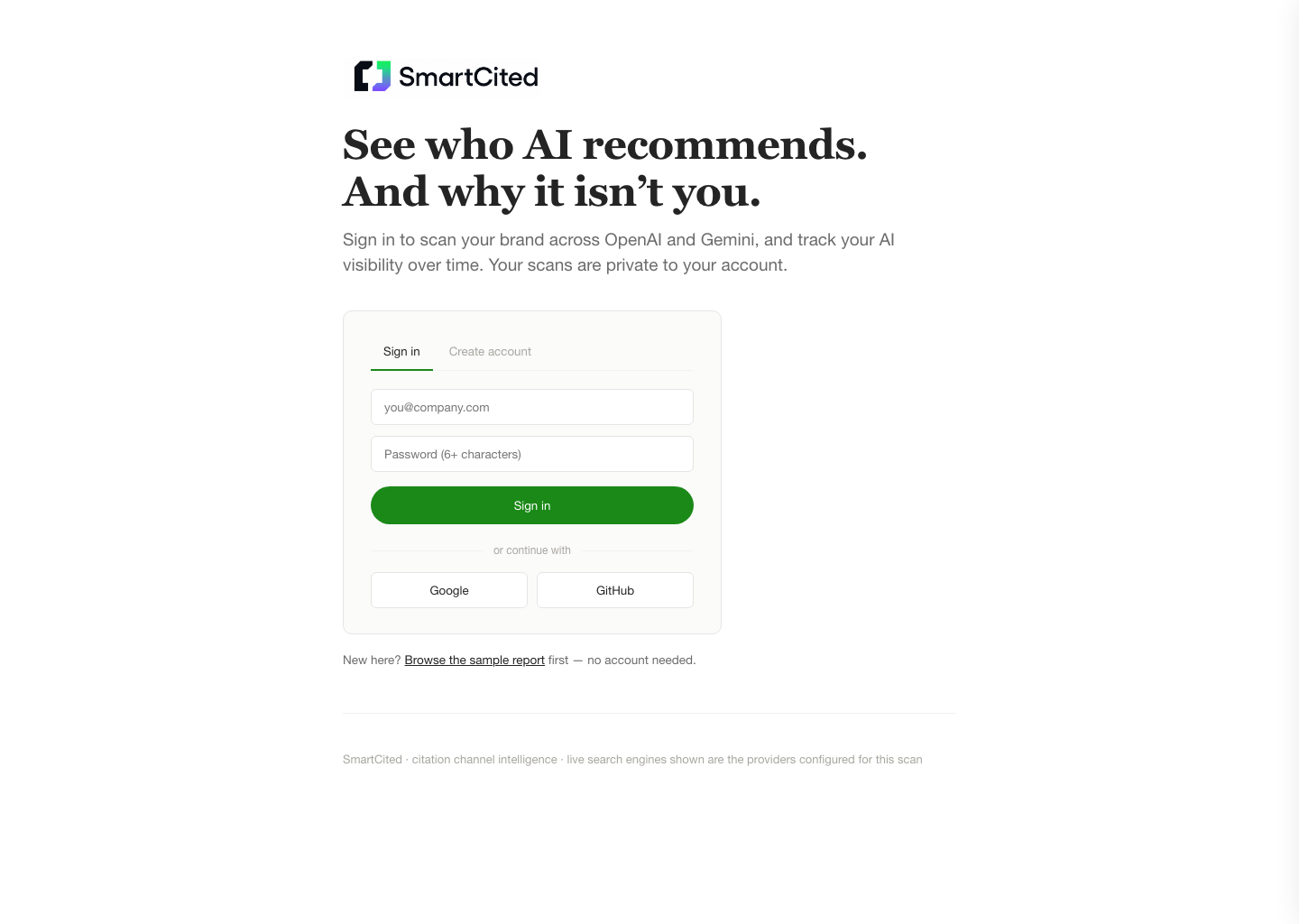 SmartCited AI-search citation intelligence interface