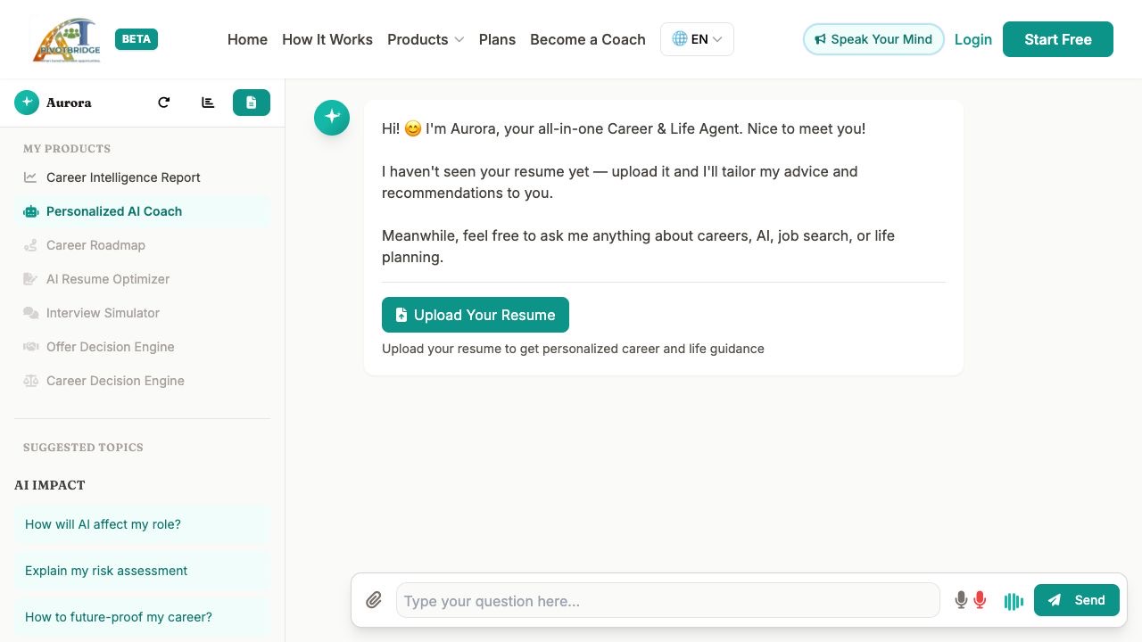 PivotBridge AI career agent interface