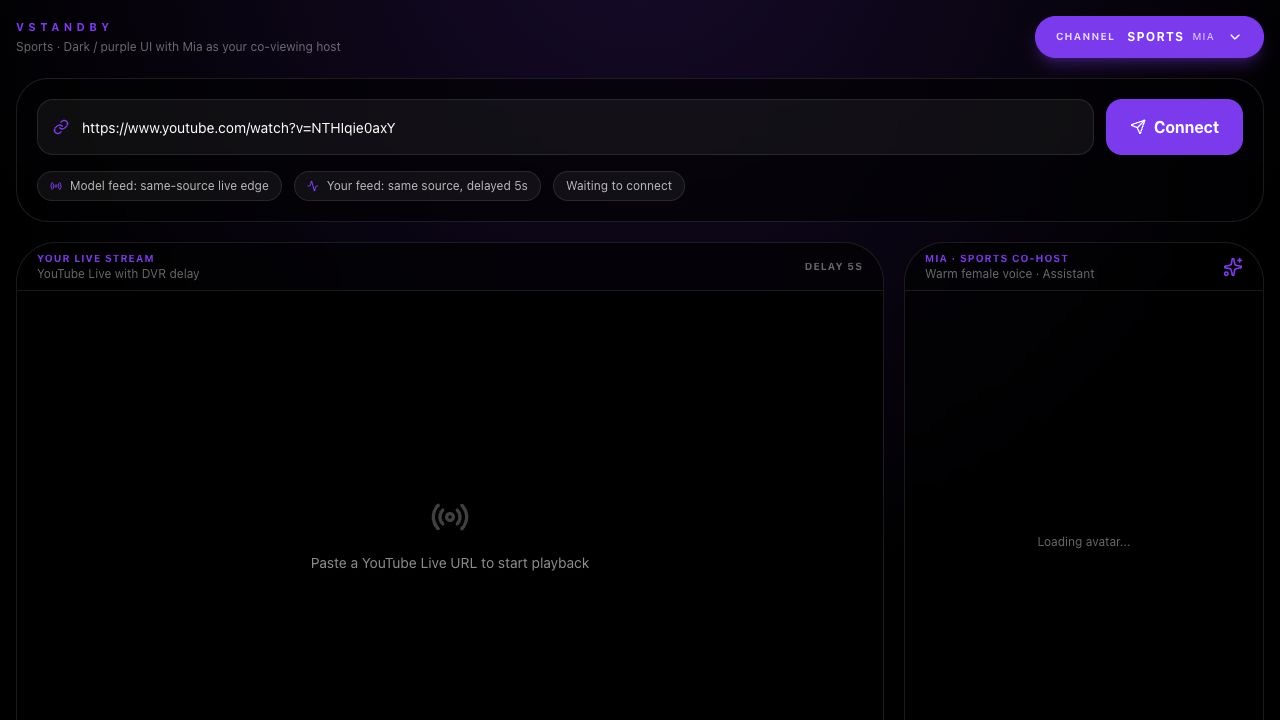 VStandby livestream companion interface